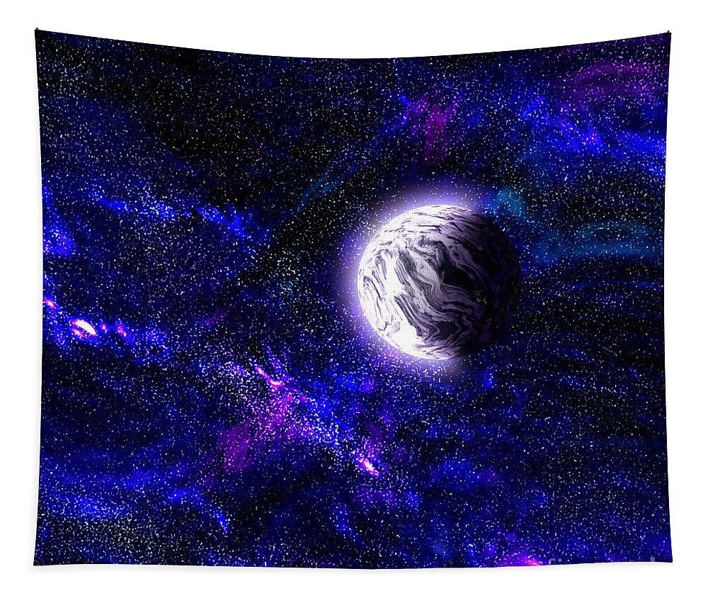 Abstract Tapestry featuring the digital art Abstract stars nebula #5 by Miroslav Nemecek