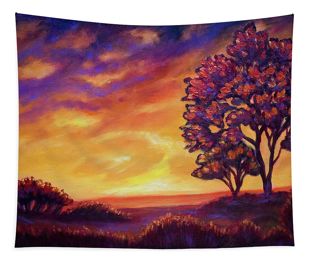 Tree Tapestry featuring the painting After sunset #5 by Lilia S