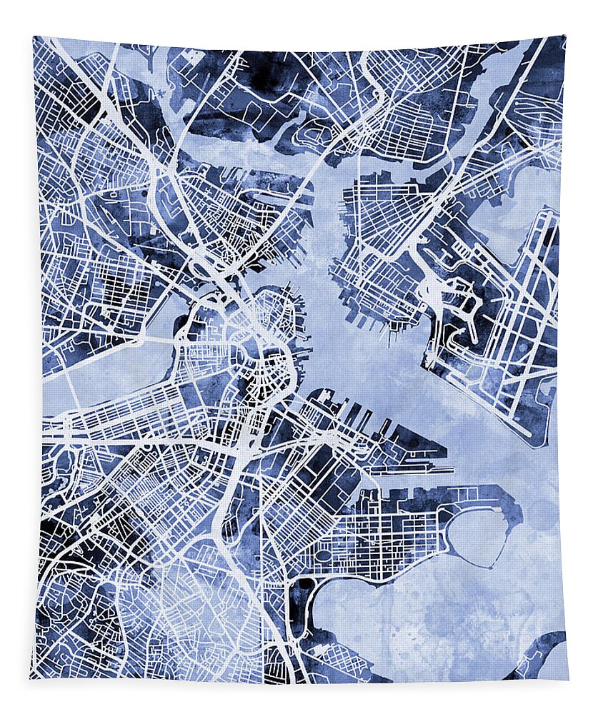 Street Map Tapestry featuring the digital art Boston Massachusetts Street Map by Michael Tompsett