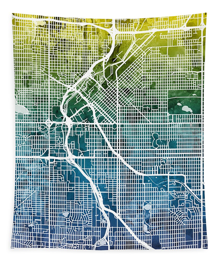 Street Map Tapestry featuring the digital art Denver Colorado Street Map #5 by Michael Tompsett