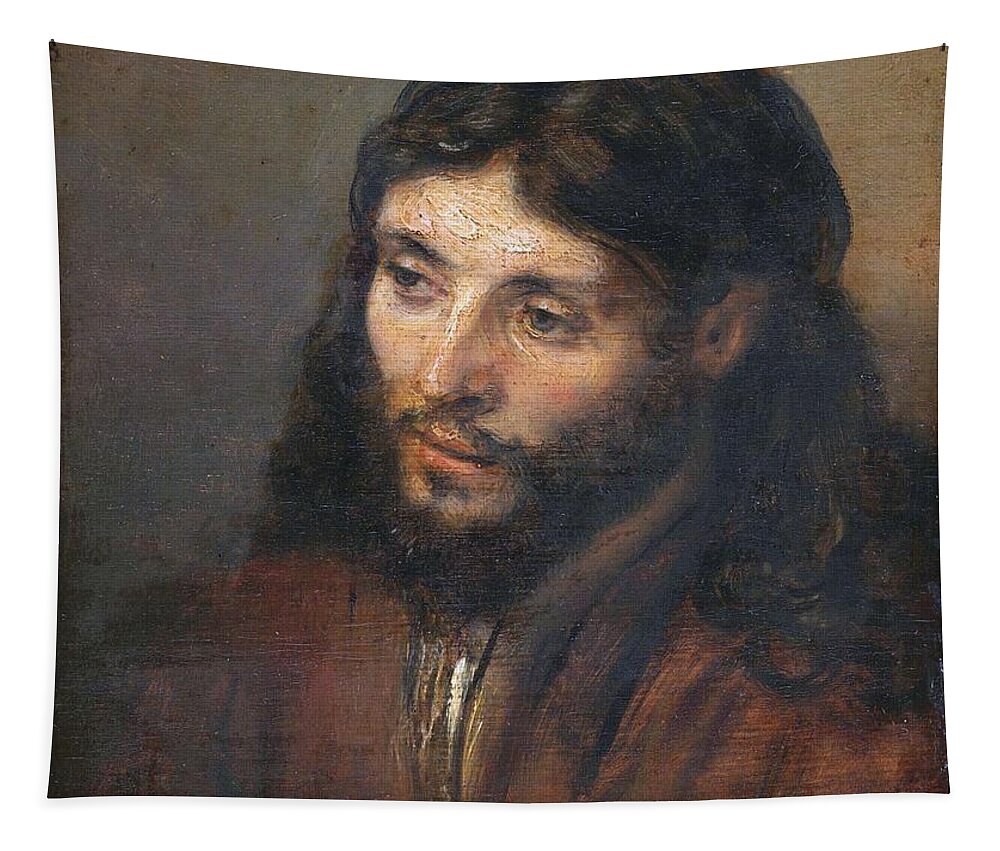 Christ Jesus Dutch Baroque Rembrandt Head Face Christian Netherlands Van Rijn Tapestry featuring the painting Head Of Christ by Troy Caperton