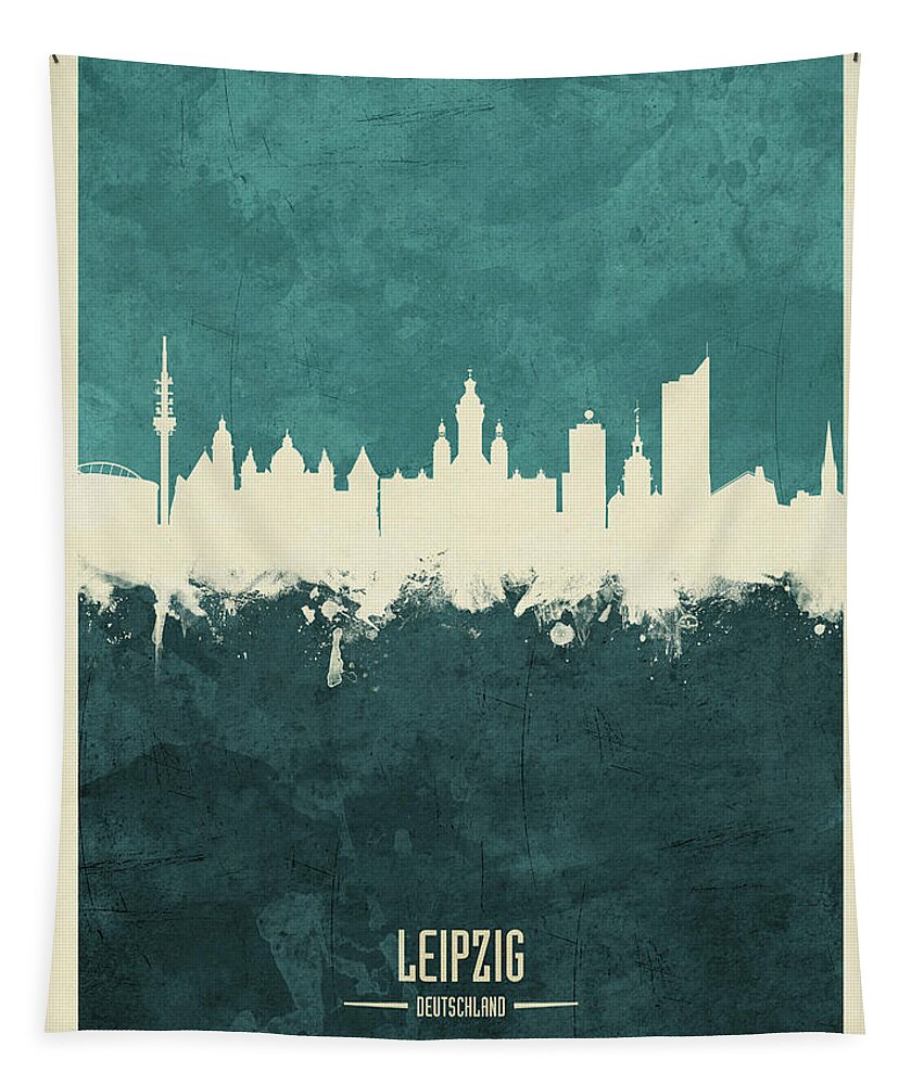 Leipzig Tapestry featuring the digital art Leipzig Germany Skyline by Michael Tompsett