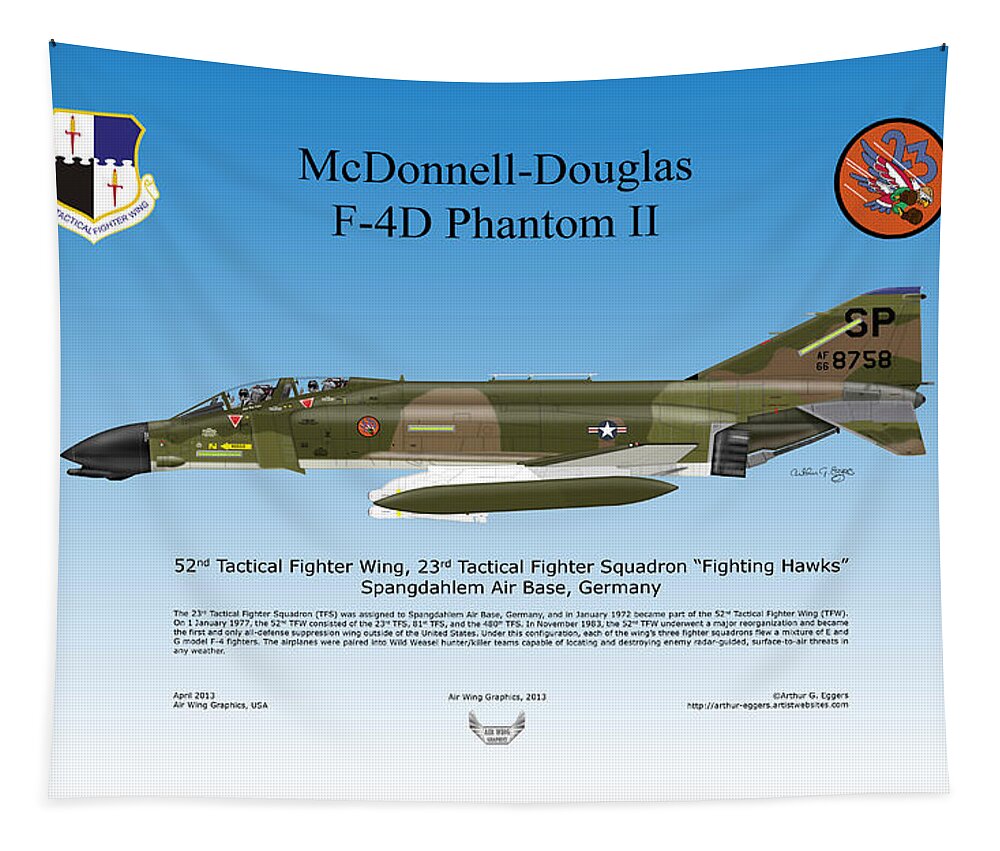 Mcdonnell Douglas Tapestry featuring the digital art McDonnell Douglas F-4D Phantom II #10 by Arthur Eggers