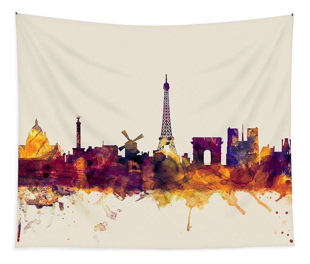 Paris Tapestry featuring the digital art Paris France Skyline by Michael Tompsett