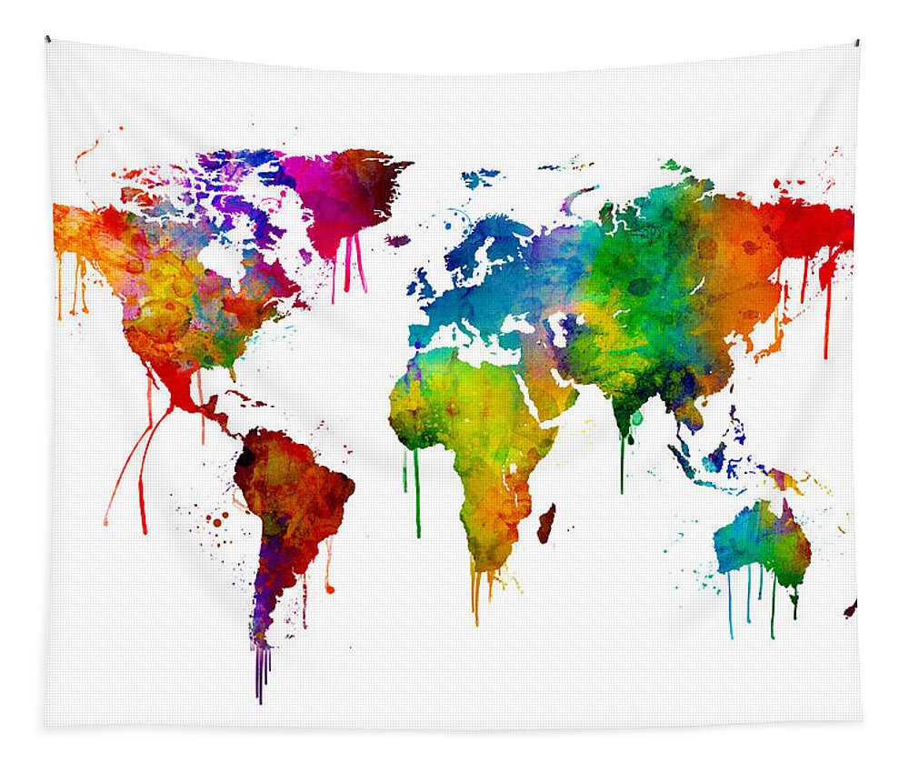 A Bright And Colorful Watercolor World Map. Tapestry featuring the digital art Watercolor Map of the World Map #5 by Michael Tompsett
