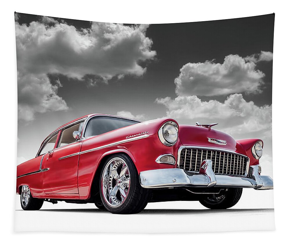 55 Chevy Tapestry featuring the digital art 55 Red by Douglas Pittman
