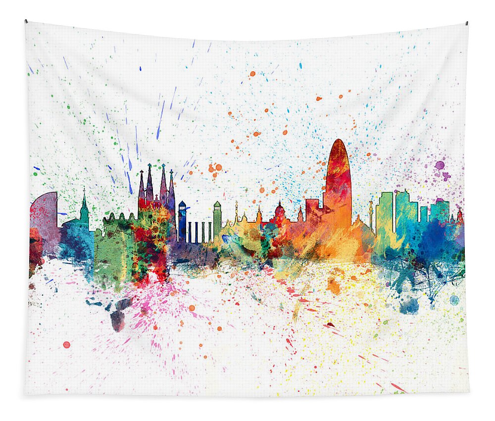 Barcelona Tapestry featuring the digital art Barcelona Spain Skyline #6 by Michael Tompsett