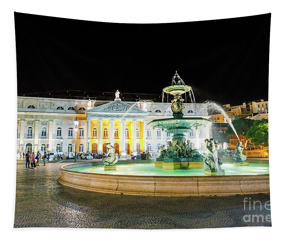 Lisbon Tapestry featuring the photograph Rossio Square Lisbon #6 by Benny Marty