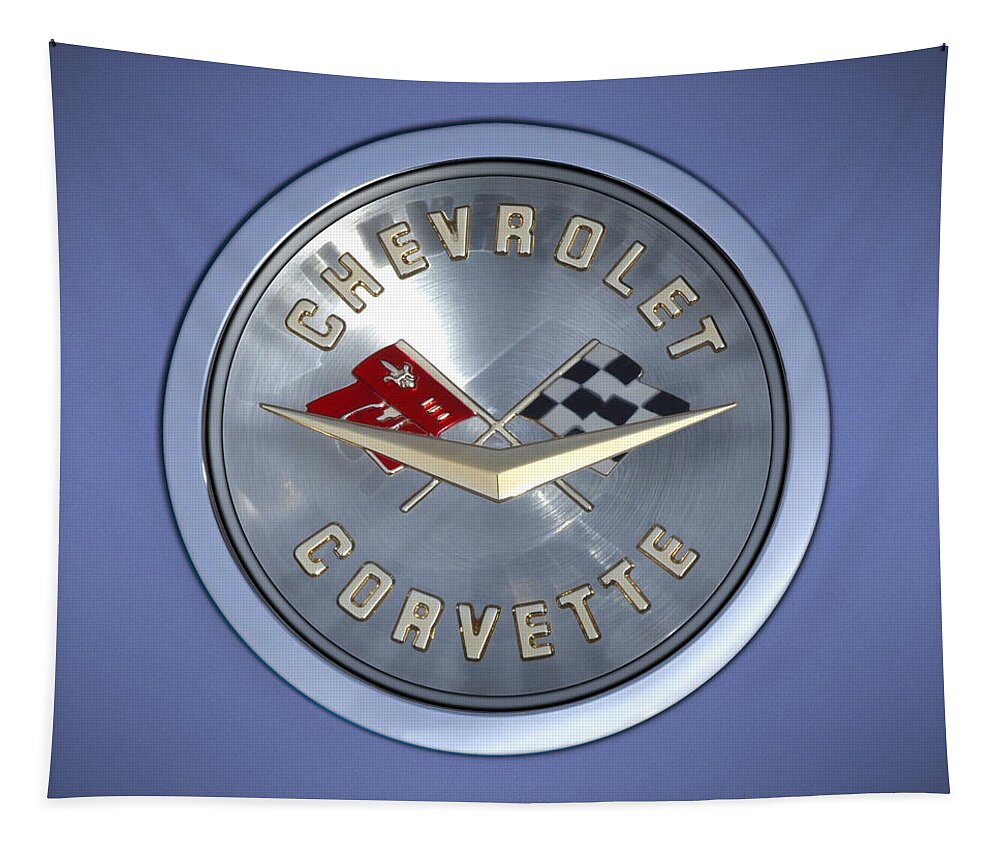 Chevrolet Corvette Tapestry featuring the photograph 60 Chevy Corvette Emblem by Mike McGlothlen