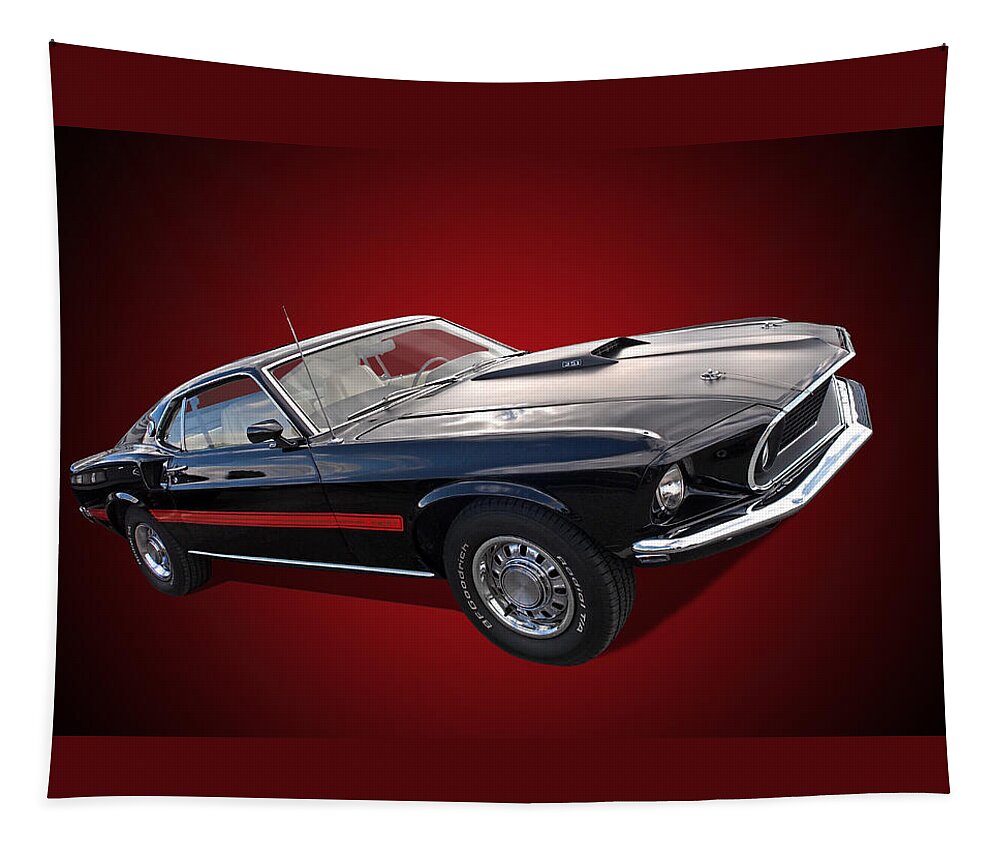 Mustang Tapestry featuring the photograph 69 Mach1 on Red by Gill Billington