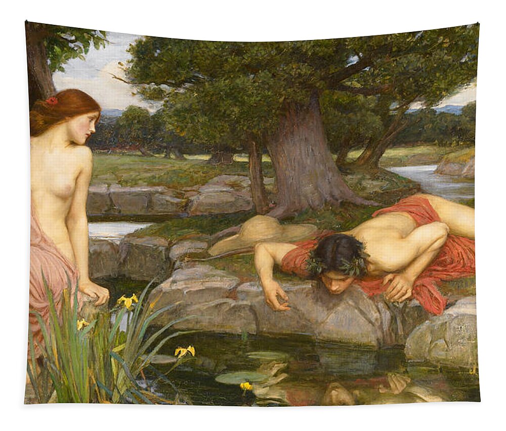 John William Waterhouse Tapestry featuring the painting Echo And Narcissus #7 by John William Waterhouse