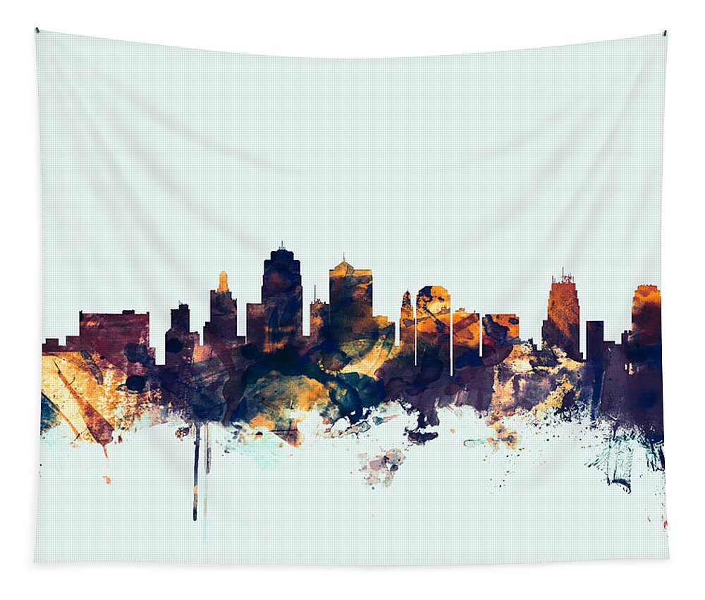 United States Tapestry featuring the digital art Kansas City Skyline by Michael Tompsett