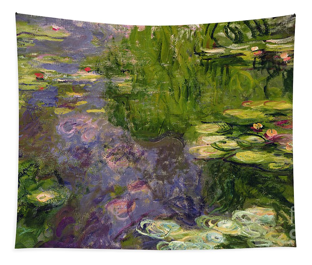 Nympheas; Water; Lily; Waterlily; Impressionist; Green; Purple Tapestry featuring the painting Waterlilies by Claude Monet
