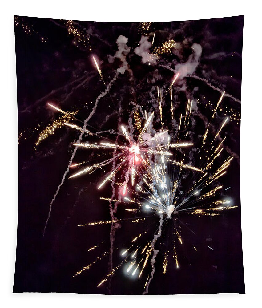 Black Tapestry featuring the photograph A shining colorful firework #8 by Gina Koch