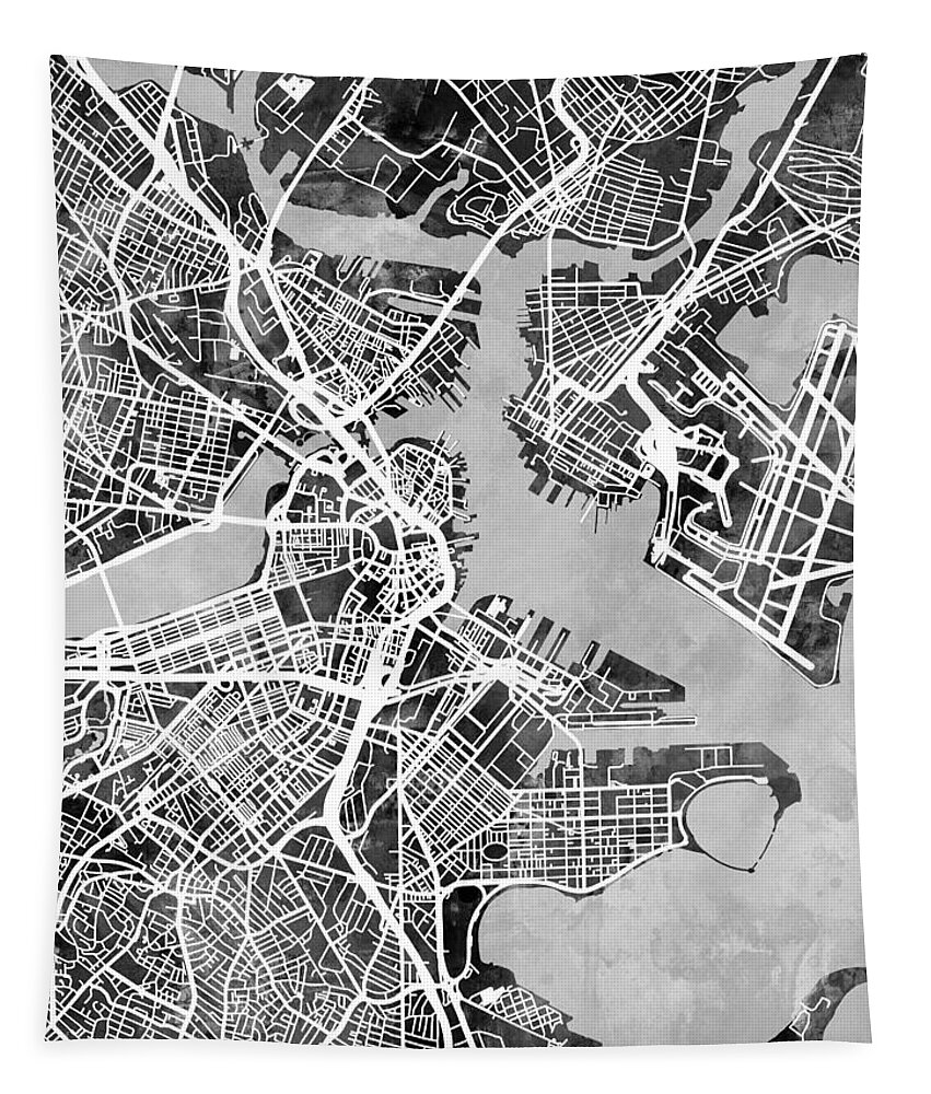 Street Map Tapestry featuring the digital art Boston Massachusetts Street Map #8 by Michael Tompsett