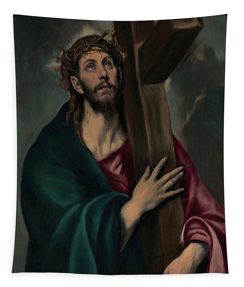 Christ Carrying The Cross Tapestry featuring the painting Christ Carrying the Cross by El Greco
