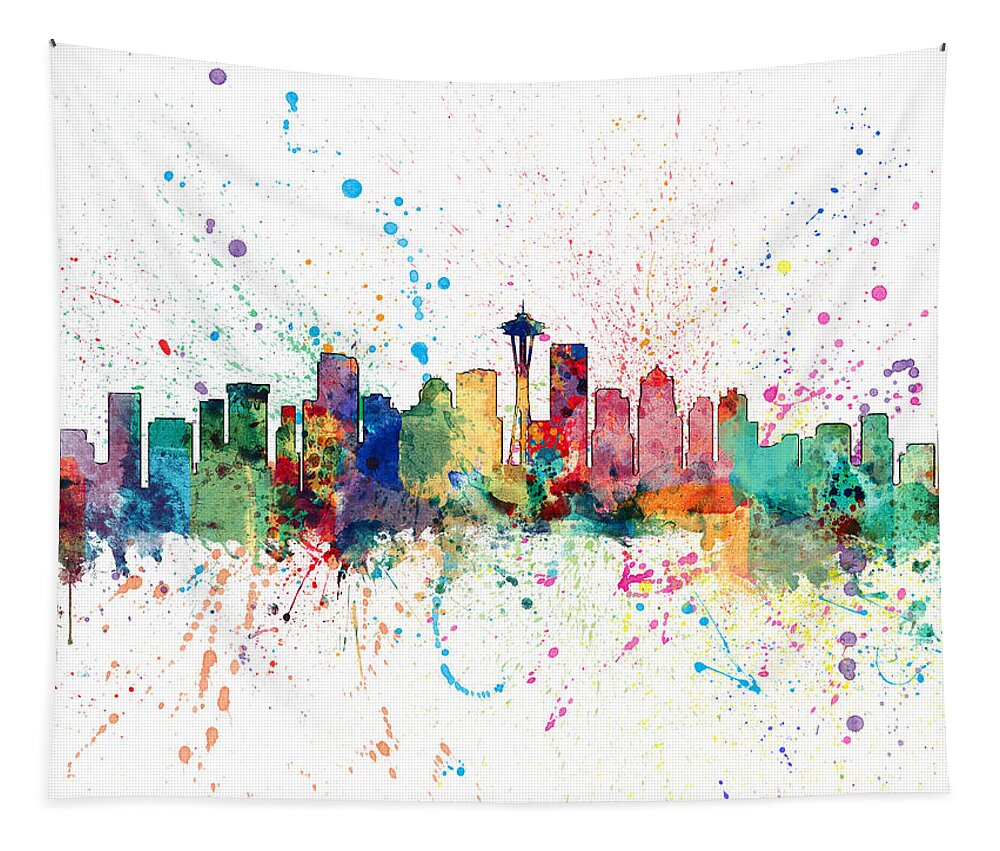 United States Tapestry featuring the digital art Seattle Washington Skyline #8 by Michael Tompsett