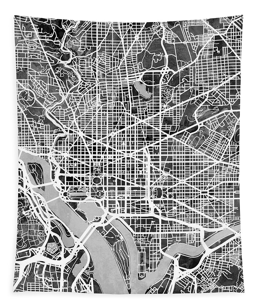 Street Map Tapestry featuring the digital art Washington DC Street Map by Michael Tompsett