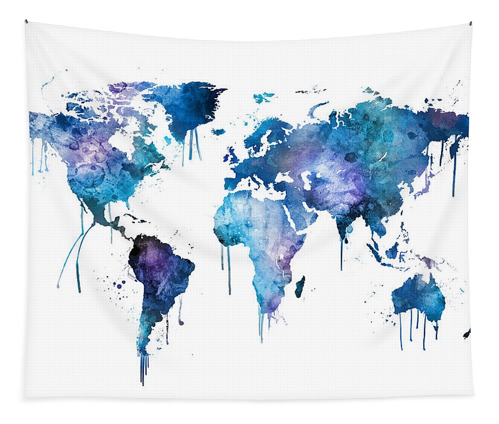 World Map Tapestry featuring the digital art Watercolor Map of the World Map #9 by Michael Tompsett