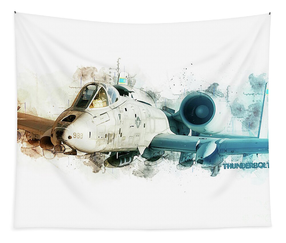 A-10 Tapestry featuring the digital art A-10 Thunderbolt Tech by Airpower Art