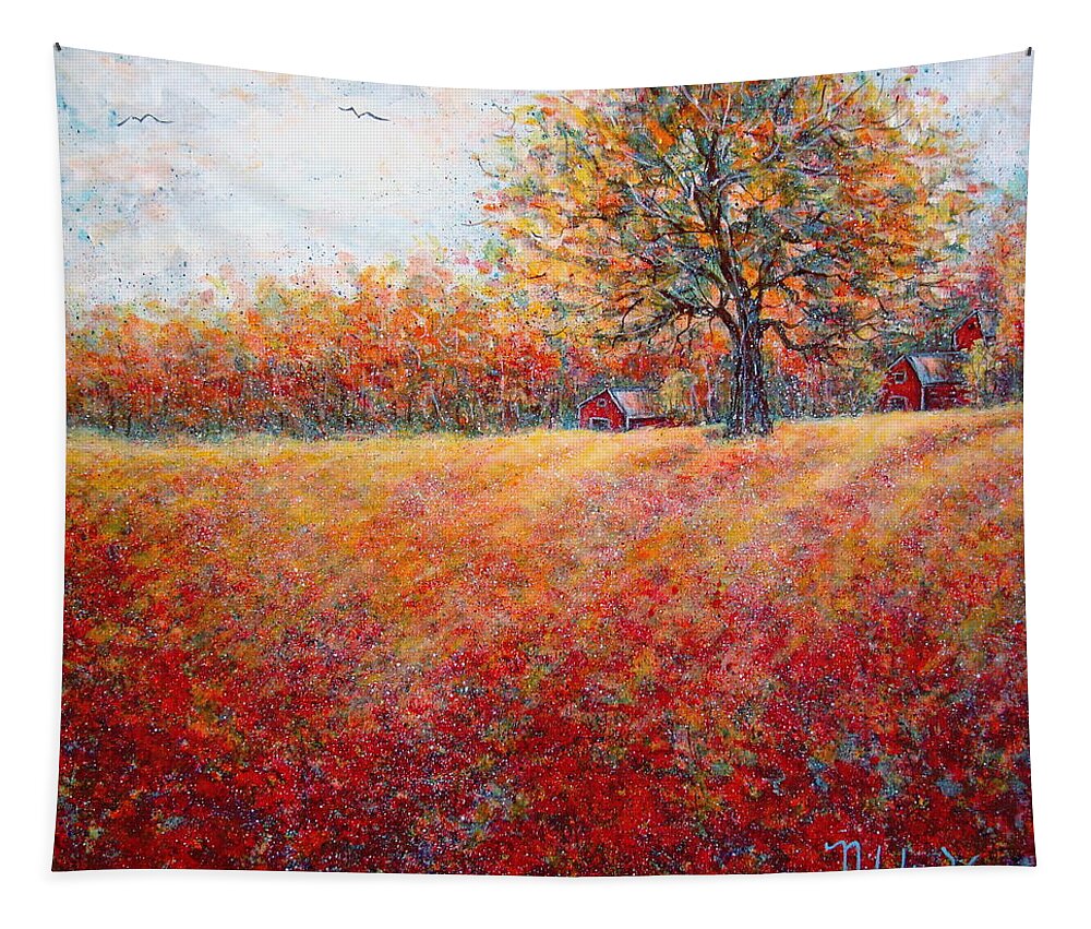 Autumn Landscape Tapestry featuring the painting A Beautiful Autumn Day by Natalie Holland