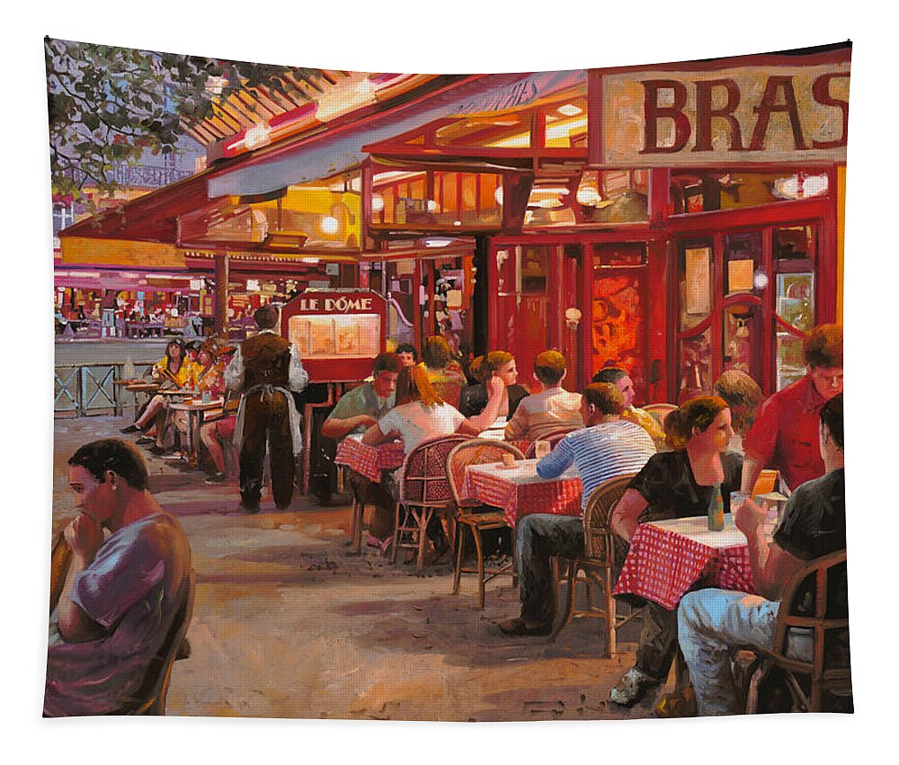 Street Scene Tapestry featuring the painting A Cena In Estate by Guido Borelli