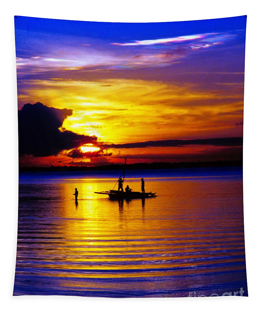 Sunset Tapestry featuring the photograph Colorful Golden Fishermen Sunset Vertical by James BO Insogna