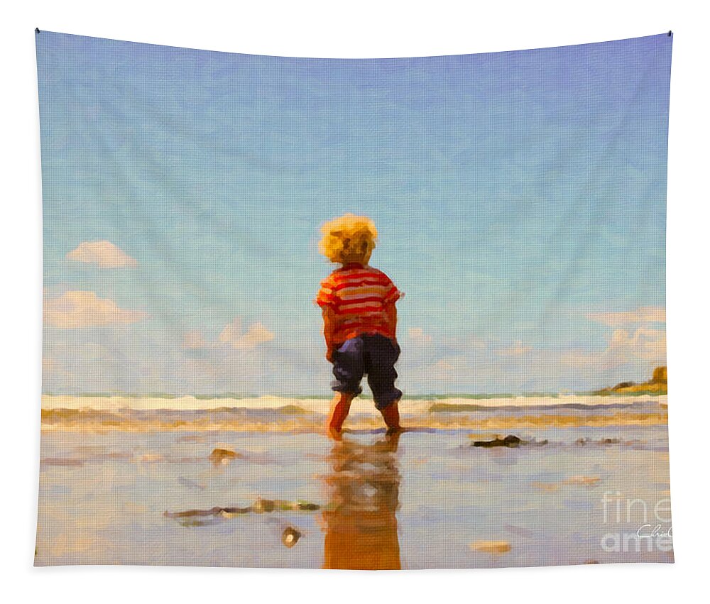 Impressionist Tapestry featuring the painting A Day at the Beach by Chris Armytage