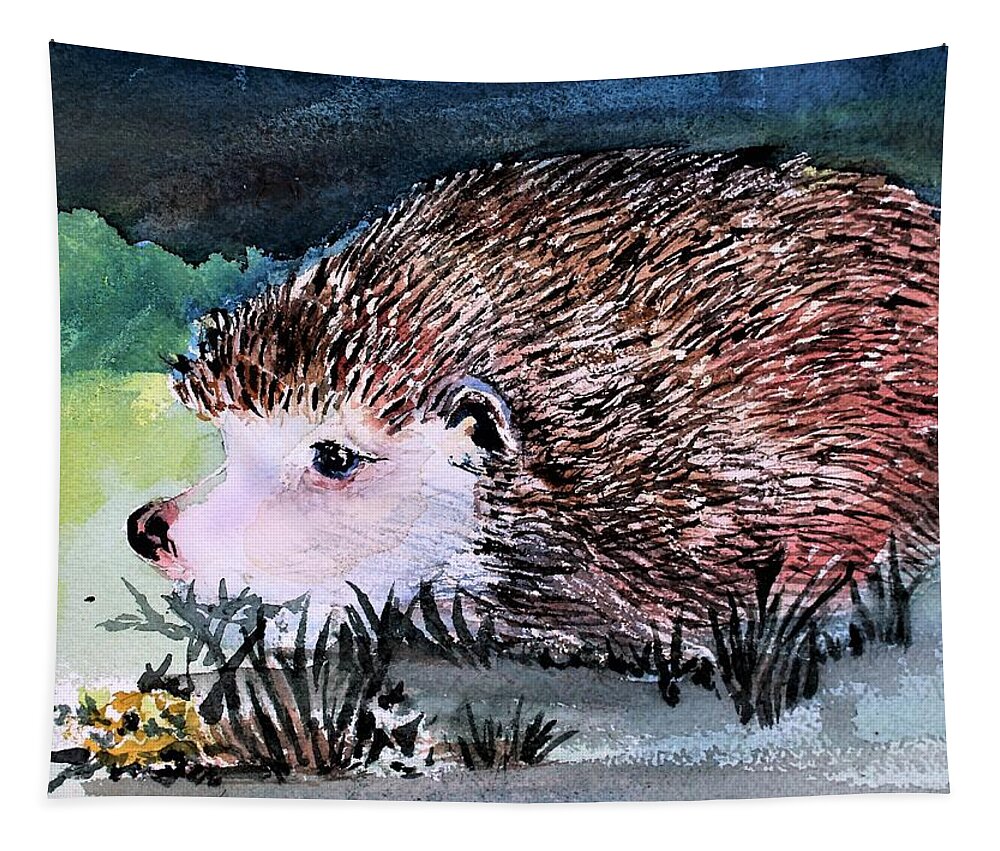 Hedgehog Tapestry featuring the painting A Friend to Beatrix Potter by Mindy Newman