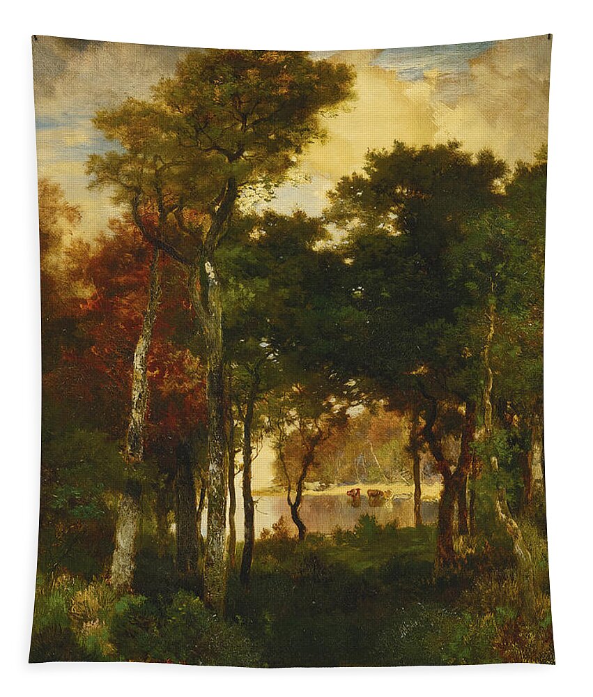 Thomas Moran Tapestry featuring the painting A Glimpse of Georgica Pond by Thomas Moran