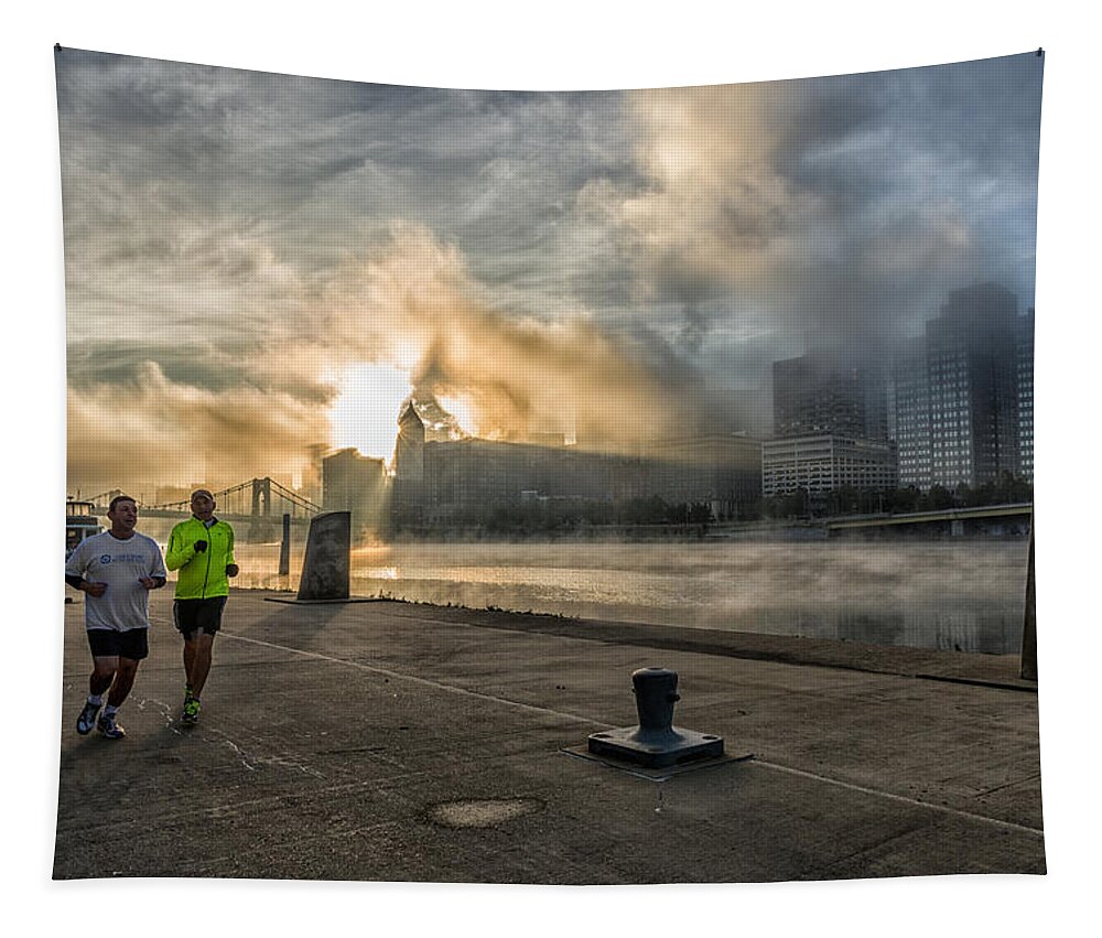 K-3 Tapestry featuring the photograph A Jog in the Fog by Lori Coleman