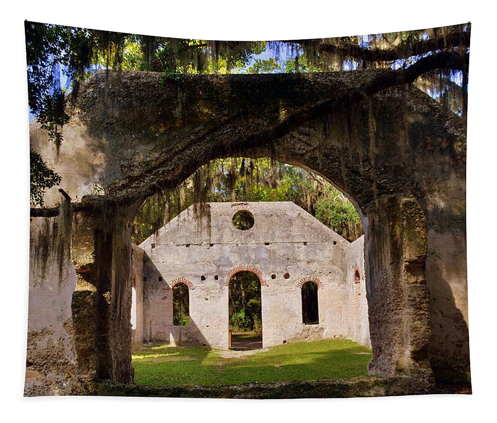 A Look Into The Chapel Of Ease St. Helena Island Beaufort Sc Tapestry featuring the photograph A Look Into The Chapel Of Ease St. Helena Island Beaufort SC by Lisa Wooten