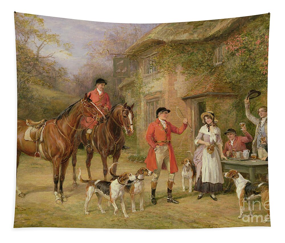 A Meeting At The Three Pigeons By Heywood Hardy Tapestry featuring the painting A Meeting at the Three Pigeons by Heywood Hardy