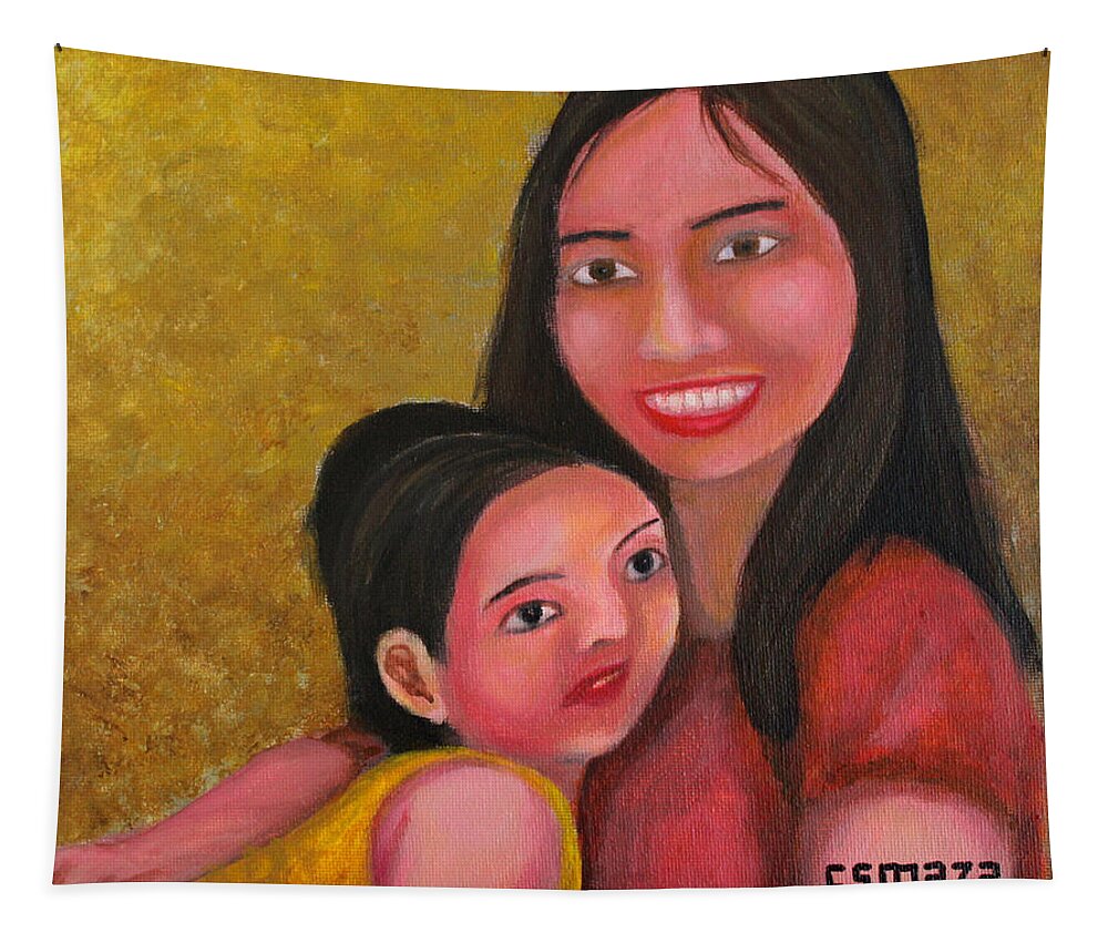 Mom Tapestry featuring the painting A Moment with Mom by Cyril Maza