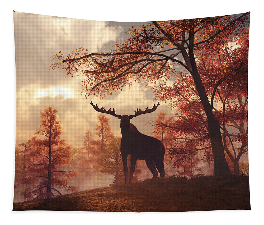  Tapestry featuring the digital art A Moose in Fall by Daniel Eskridge