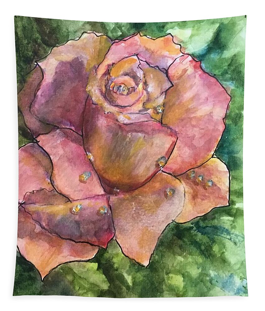 Rose Tapestry featuring the painting A Morning Rose by Cheryl Wallace