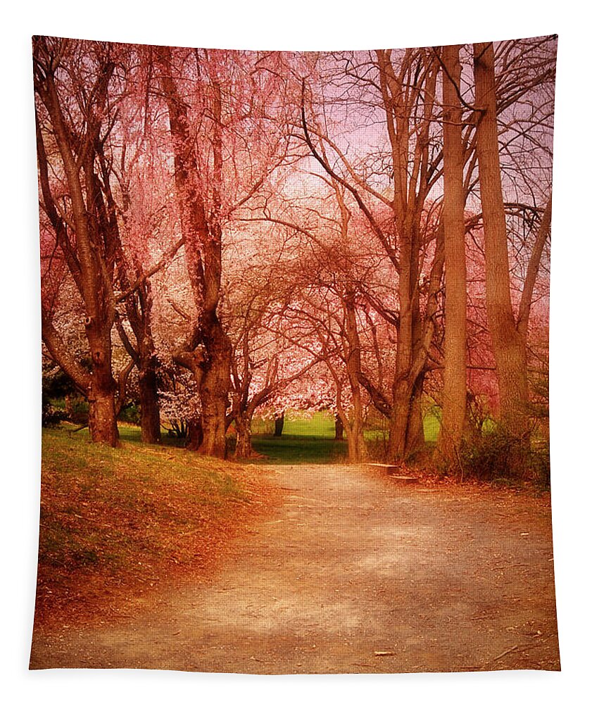 Cherry Blossom Trees Tapestry featuring the photograph A Path To Fantasy - Holmdel Park by Angie Tirado