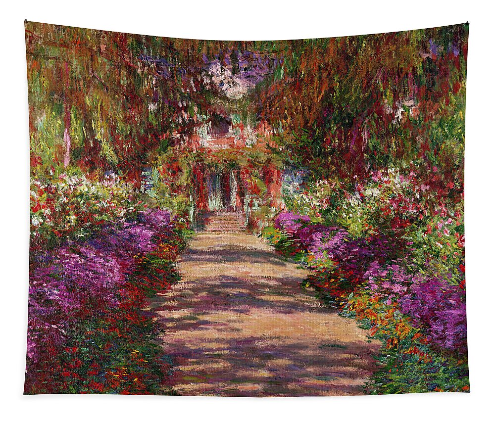 #faatoppicks Tapestry featuring the painting A Pathway in Monets Garden Giverny by Claude Monet