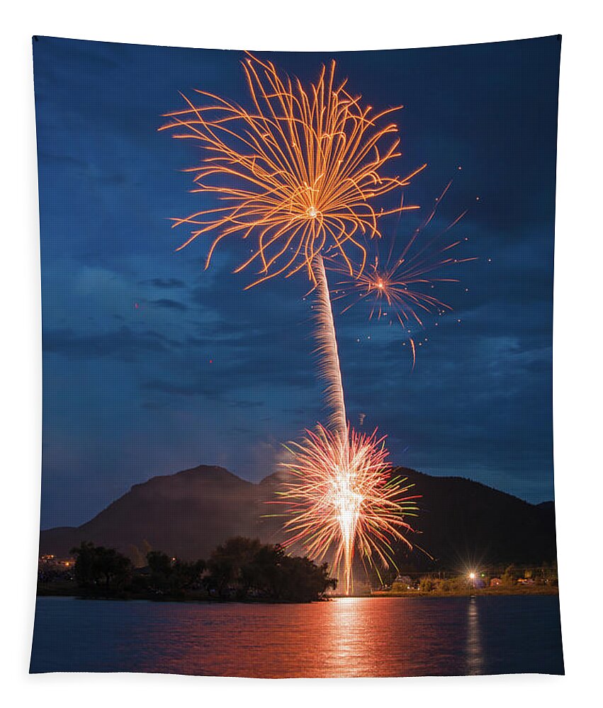 Fireworks Tapestry featuring the photograph A Prodigious Fulmination In Palmer Lake, Colorado by Bijan Pirnia