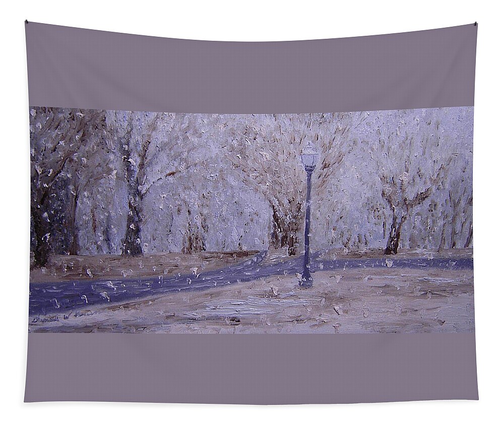 Snow Tapestry featuring the painting A Quiet Snow by Daniel W Green