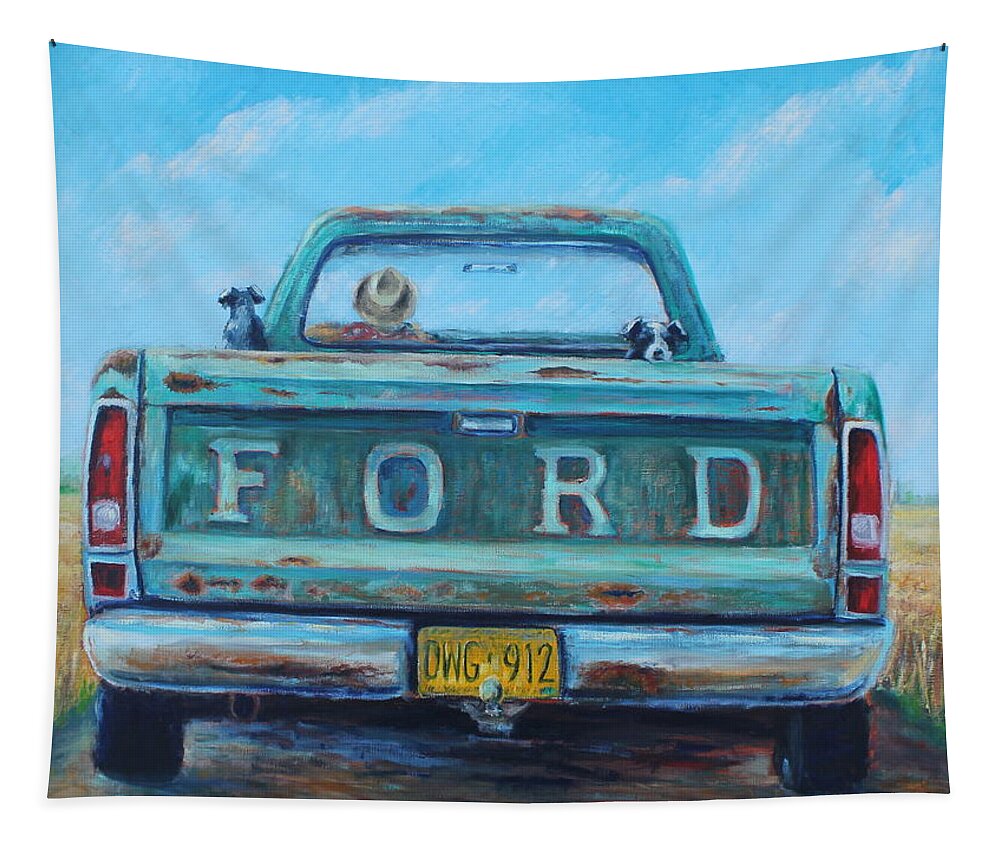 Ford Tapestry featuring the painting A ride in the truck by Daniel W Green