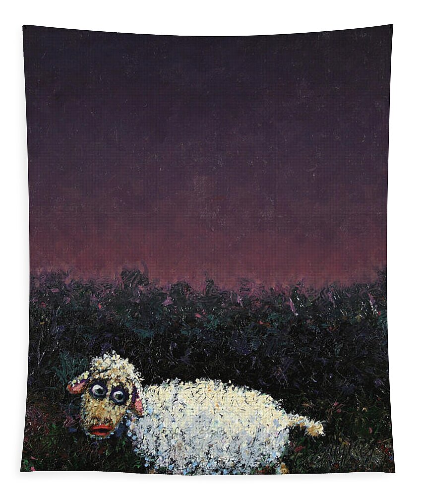 Sheep Tapestry featuring the painting A sheep in the dark by James W Johnson