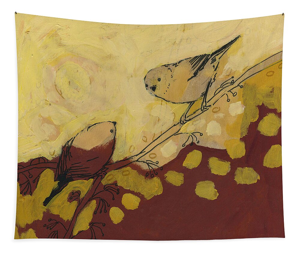 Bird Tapestry featuring the painting A Short Pause by Jennifer Lommers