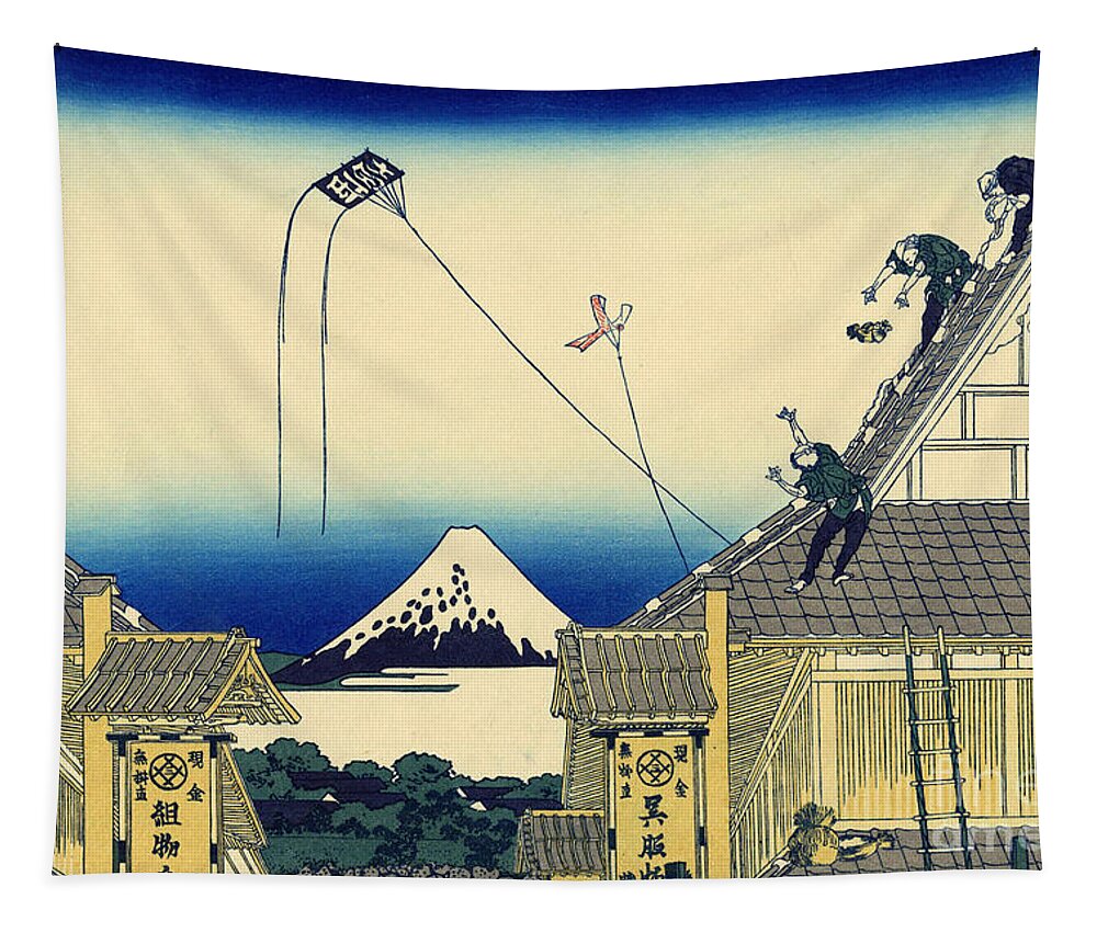 Hokusai Tapestry featuring the drawing A sketch of the Mitsui shop in Suruga street in Edo by Hokusai