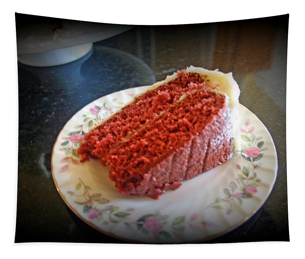 Cake Tapestry featuring the photograph A Slice Of Red Velvet Cake by Kay Novy