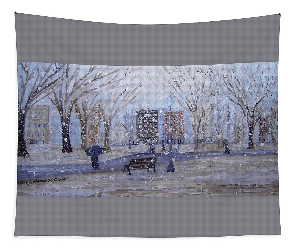 Snow Tapestry featuring the painting A Snowy Afternoon in the Park by Daniel W Green