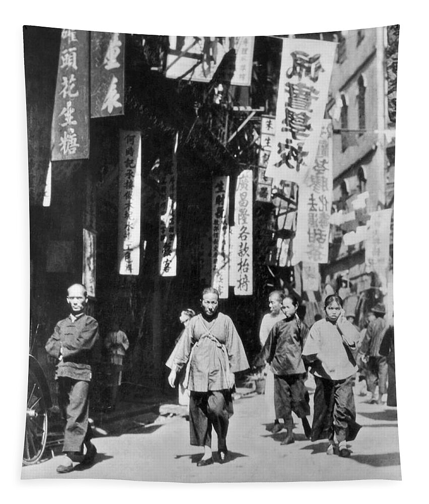 1920s Tapestry featuring the photograph A Street In Hong Kong by Underwood Archives