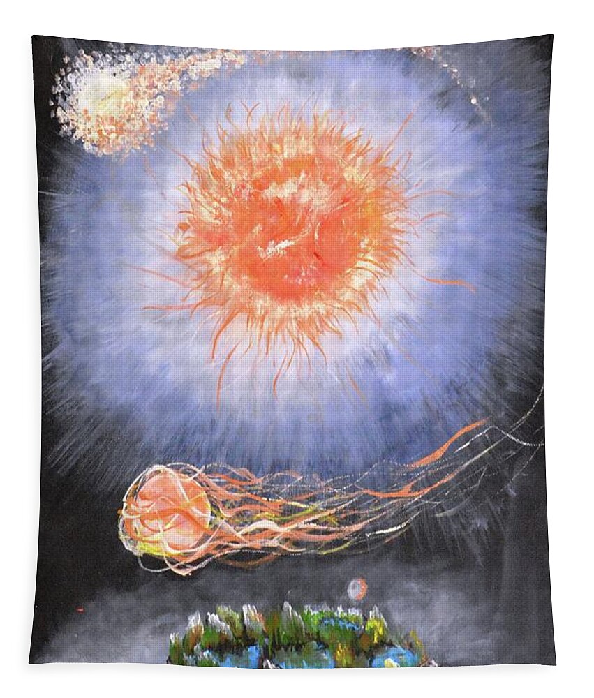 Turtle Tapestry featuring the painting A Turtle Wondering in Galaxy by Medea Ioseliani