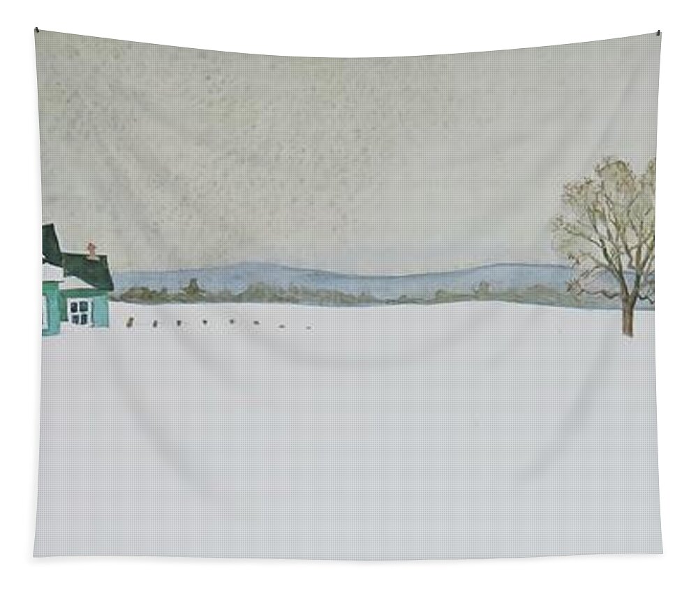 Christmas Tapestry featuring the painting A Winter Landscape by Mary Ellen Mueller Legault