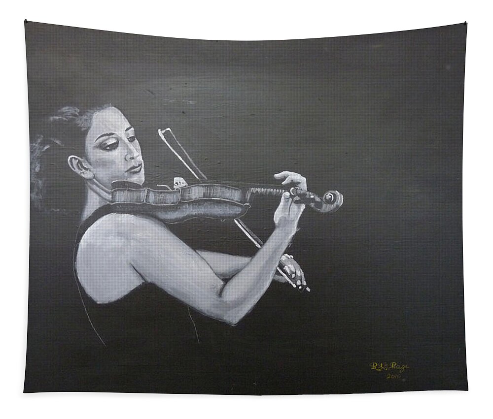 Violin Tapestry featuring the painting A Young Lady Playing a Violin by Richard Le Page